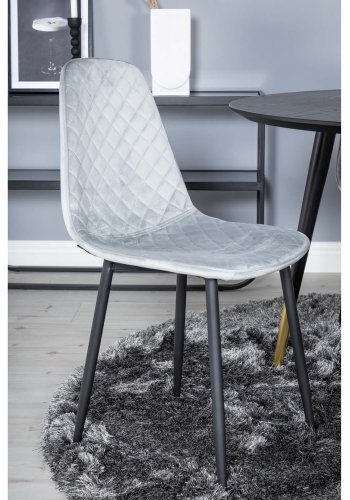 VENTURE DESIGN Dipp spisebordsett, m. 4 stoler - svart finér/messing sort metall, gr flyel/svart metall