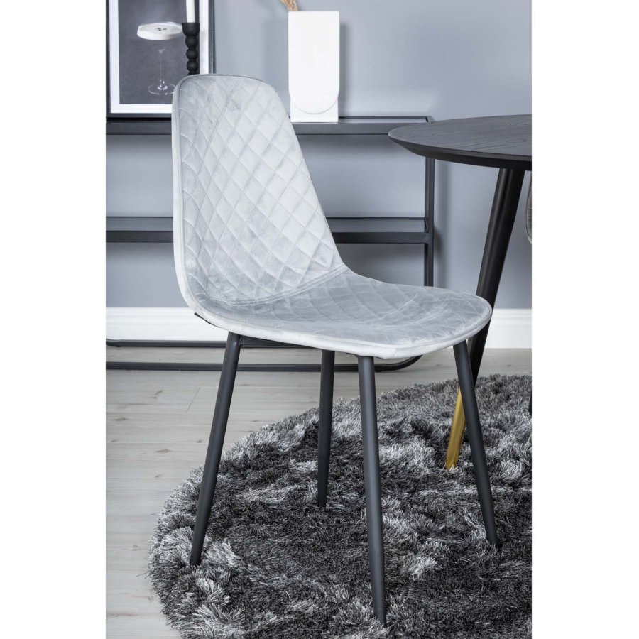 VENTURE DESIGN Dipp spisebordsett, m. 4 stoler - svart finér/messing sort metall, gr flyel/svart metall