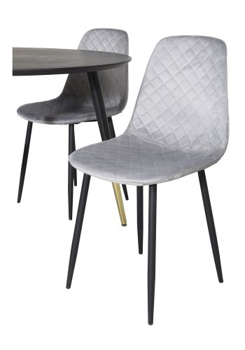 VENTURE DESIGN Dipp spisebordsett, m. 4 stoler - svart finér/messing sort metall, gr flyel/svart metall