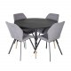 VENTURE DESIGN Dipp spisebordsett, m. 4 stoler - sort finér/messing sort metall, grtt stoff/svart metall