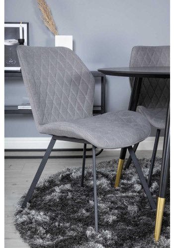 VENTURE DESIGN Dipp spisebordsett, m. 4 stoler - sort finér/messing sort metall, grtt stoff/svart metall