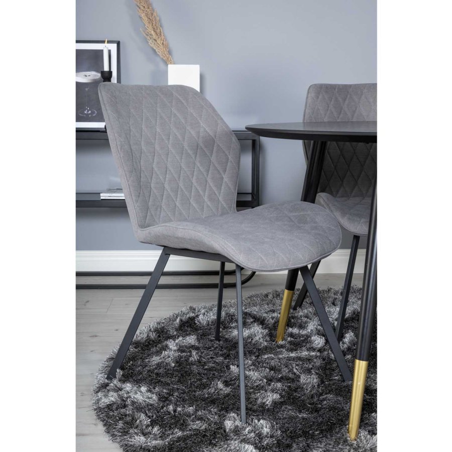 VENTURE DESIGN Dipp spisebordsett, m. 4 stoler - sort finér/messing sort metall, grtt stoff/svart metall