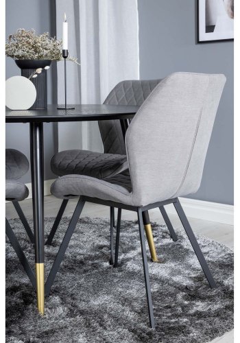 VENTURE DESIGN Dipp spisebordsett, m. 4 stoler - sort finér/messing sort metall, grtt stoff/svart metall