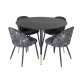 VENTURE DESIGN Dipp Esstisch-Set, mit 4 Stühlen – schwarzes Furnier/Messing/schwarzes Metall, mehrfarbiger Stoff/schwarzes Metall