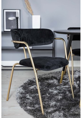 VENTURE DESIGN Dipp spisebordsett, m. 4 stoler - sort finer/messing sort metall/svart flyel