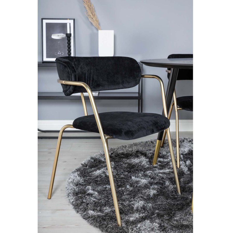 VENTURE DESIGN Dipp spisebordsett, m. 4 stoler - sort finer/messing sort metall/svart flyel