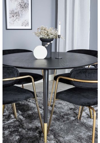 VENTURE DESIGN Dipp spisebordsett, m. 4 stoler - sort finer/messing sort metall/svart flyel