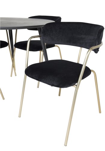 VENTURE DESIGN Dipp spisebordsett, m. 4 stoler - sort finer/messing sort metall/svart flyel