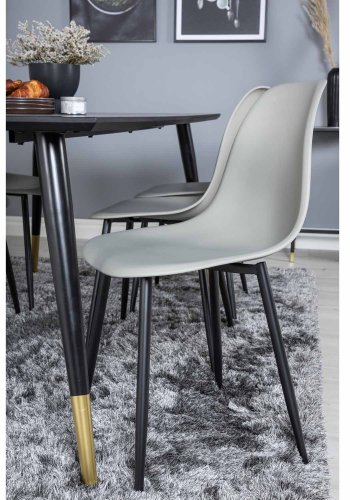 VENTURE DESIGN Dipp Esstisch-Set, mit 6 Stühlen – schwarzes Furnier/Messing/schwarzes Metall, grauer Kunststoff/schwarzes Eisen