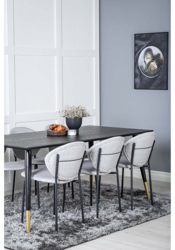 VENTURE DESIGN Dipp spisebordsett, m. 6 stoler - sort finér/messing sort metall, grtt stoff/svart metall