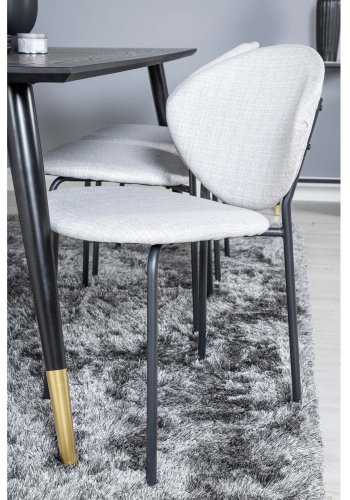 VENTURE DESIGN Dipp spisebordsett, m. 6 stoler - sort finér/messing sort metall, grtt stoff/svart metall