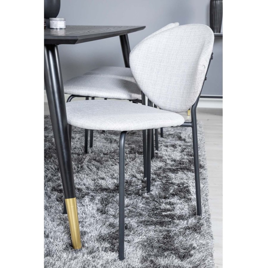 VENTURE DESIGN Dipp spisebordsett, m. 6 stoler - sort finér/messing sort metall, grtt stoff/svart metall
