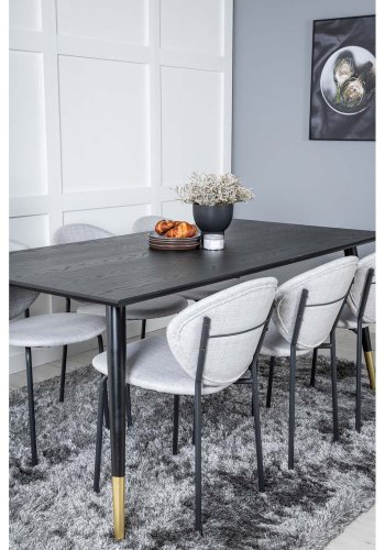 VENTURE DESIGN Dipp spisebordsett, m. 6 stoler - sort finér/messing sort metall, grtt stoff/svart metall