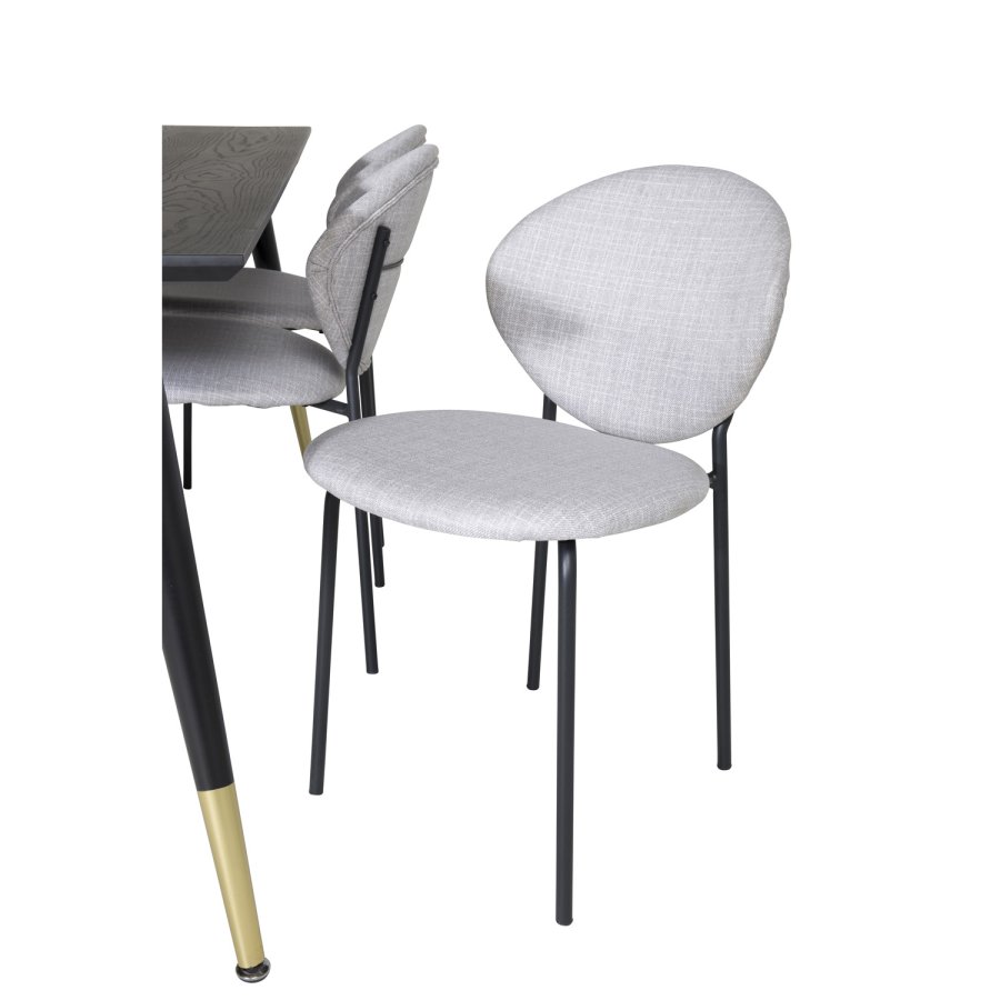 VENTURE DESIGN Dipp spisebordsett, m. 6 stoler - sort finér/messing sort metall, grtt stoff/svart metall
