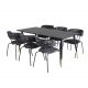 VENTURE DESIGN Dipp Esstisch-Set, mit 6 Stühlen – schwarzes Furnier/Messing/schwarzes Metall, mehrfarbiger Stoff/schwarzes Metall