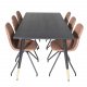 VENTURE DESIGN Dipp spisebordsett, m. 6 stoler - sort finér/messing sort metall, brun PU/svart metall