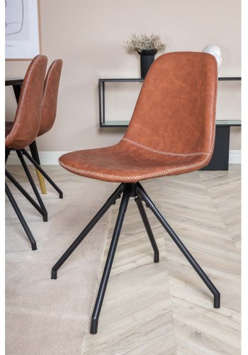 VENTURE DESIGN Dipp spisebordsett, m. 6 stoler - sort finér/messing sort metall, brun PU/svart metall