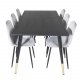 VENTURE DESIGN Dipp spisebordsett, m. 6 stoler - sort finér/messing sort metall, gr flyel/svart metall