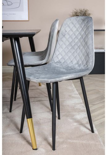 VENTURE DESIGN Dipp spisebordsett, m. 6 stoler - sort finér/messing sort metall, gr flyel/svart metall