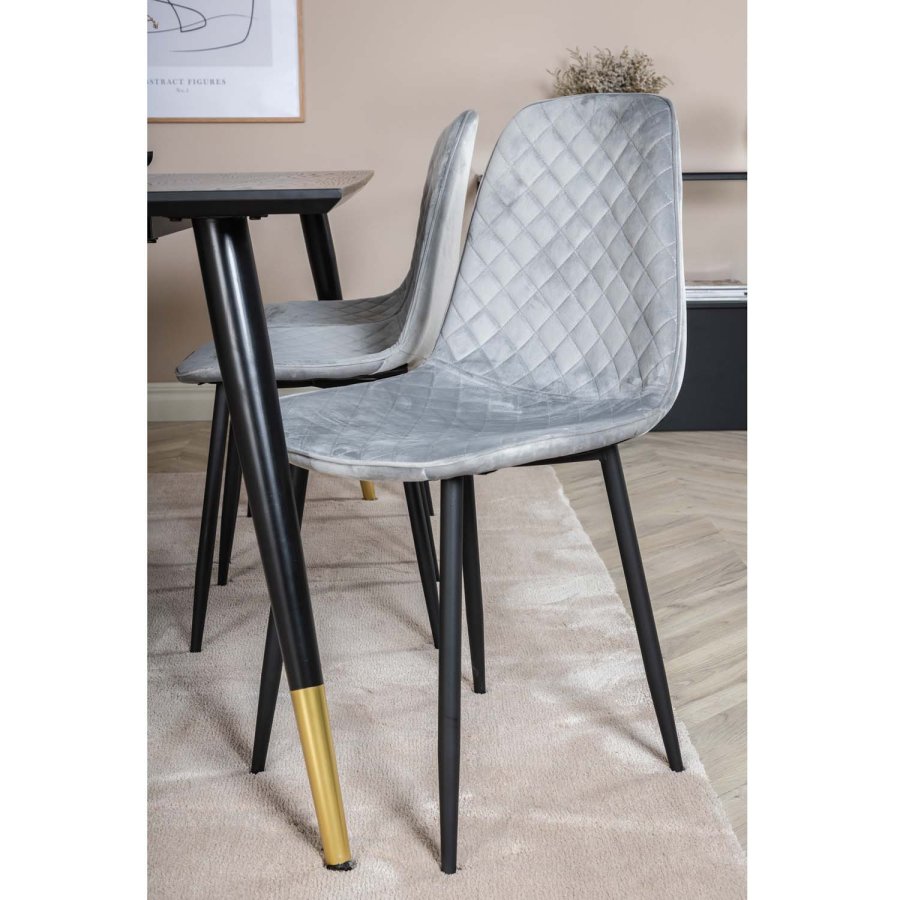 VENTURE DESIGN Dipp spisebordsett, m. 6 stoler - sort finér/messing sort metall, gr flyel/svart metall