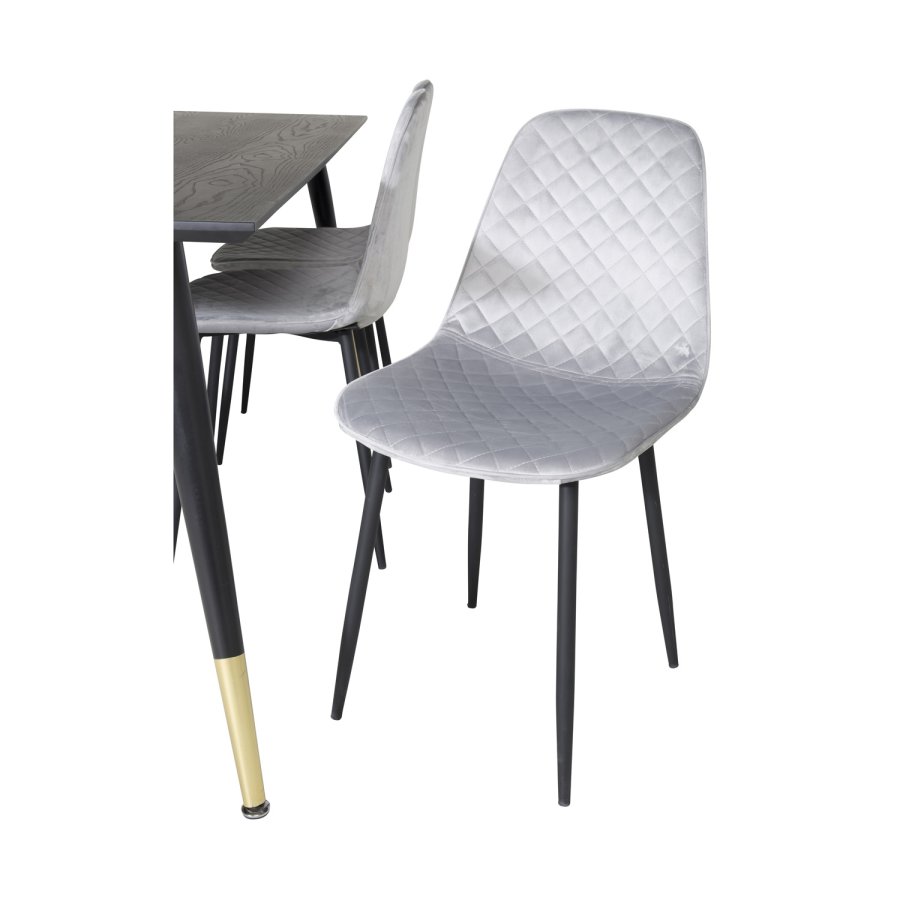 VENTURE DESIGN Dipp spisebordsett, m. 6 stoler - sort finér/messing sort metall, gr flyel/svart metall