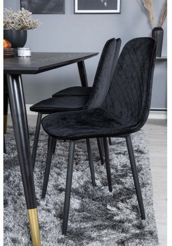VENTURE DESIGN Dipp spisebordsett, m. 6 stoler - sort finér/messing sort metall, sort flyel/svart metall