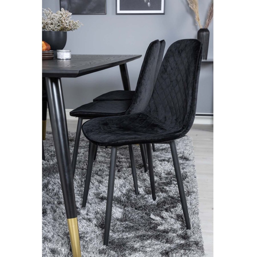 VENTURE DESIGN Dipp spisebordsett, m. 6 stoler - sort finér/messing sort metall, sort flyel/svart metall