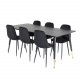 VENTURE DESIGN Dipp spisebordsett, m. 6 stoler - sort finér/messing sort metall, sort flyel/svart metall
