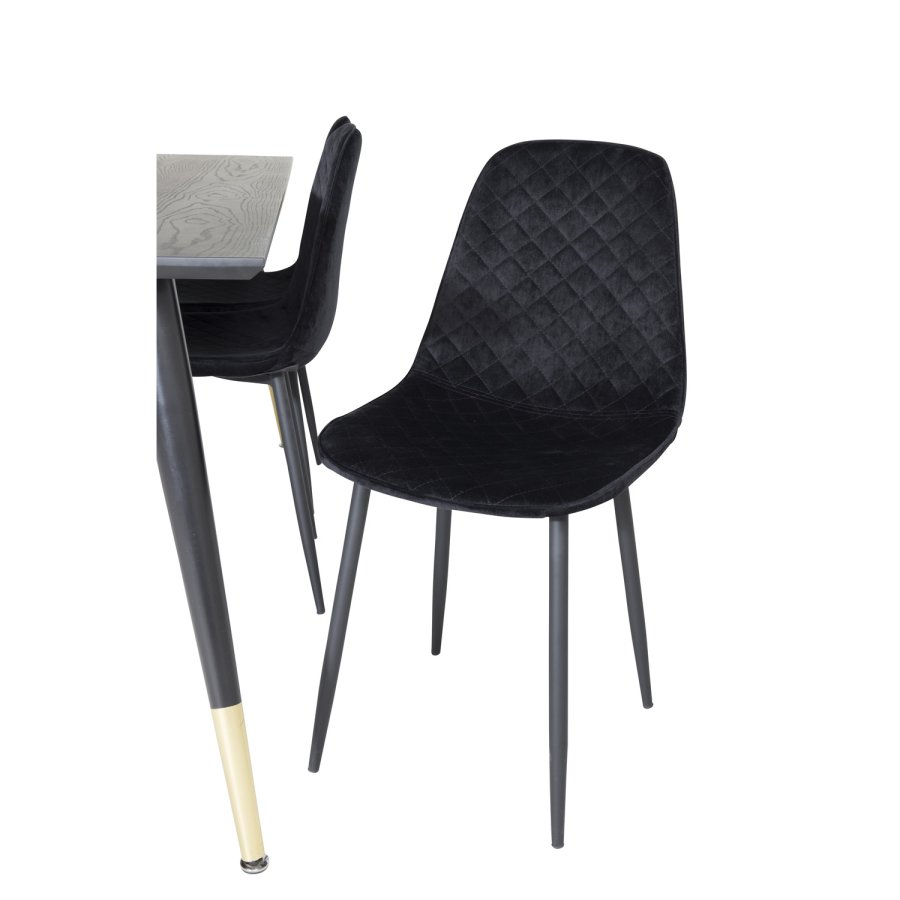 VENTURE DESIGN Dipp spisebordsett, m. 6 stoler - sort finér/messing sort metall, sort flyel/svart metall