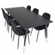 VENTURE DESIGN Dipp spisebordsett, m. 6 stoler - sort finér/messing sort metall, sort flyel/svart metall
