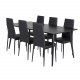 VENTURE DESIGN Dipp Esstisch-Set, mit 6 Stühlen – schwarzes Furnier/schwarzes Metall und schwarzes PU/schwarzes Metall
