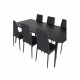 VENTURE DESIGN Dipp Esstisch-Set, mit 6 Stühlen – schwarzes Furnier/schwarzes Metall und schwarzes PU/schwarzes Metall
