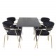 VENTURE DESIGN Dipp spisebordsett, m. 4 stoler - sort finér/messing sort metall, sort flyel/svart metall