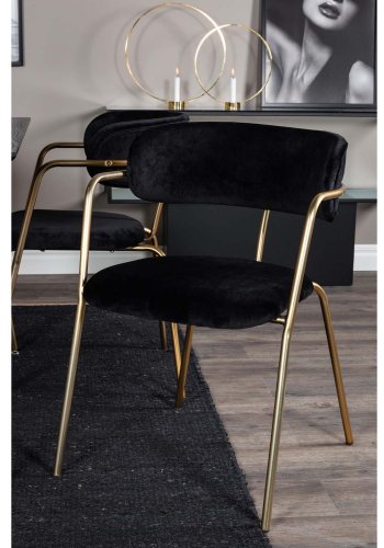 VENTURE DESIGN Dipp spisebordsett, m. 4 stoler - sort finér/messing sort metall, sort flyel/svart metall