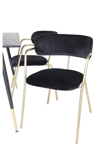 VENTURE DESIGN Dipp spisebordsett, m. 4 stoler - sort finér/messing sort metall, sort flyel/svart metall