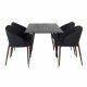 VENTURE DESIGN Dipp Esstisch-Set, mit 4 Stühlen – schwarzes Furnier/Messing, schwarzes Metall, schwarzer Stoff/Folienmetall