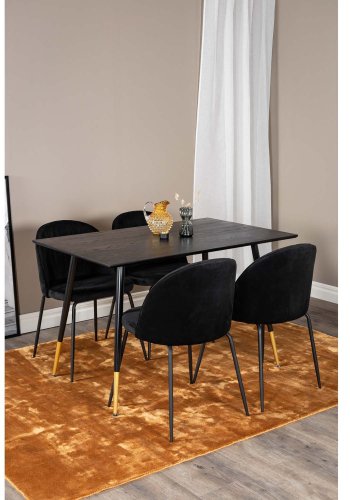 VENTURE DESIGN Dipp spisebordsett, m. 4 stoler - sort finér/messing sort metall, sort flyel/svart metall