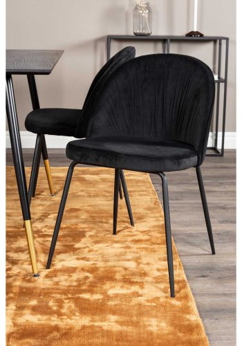 VENTURE DESIGN Dipp spisebordsett, m. 4 stoler - sort finér/messing sort metall, sort flyel/svart metall