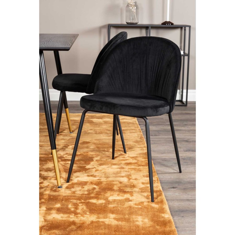 VENTURE DESIGN Dipp spisebordsett, m. 4 stoler - sort finér/messing sort metall, sort flyel/svart metall