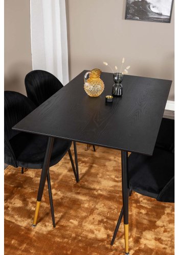 VENTURE DESIGN Dipp spisebordsett, m. 4 stoler - sort finér/messing sort metall, sort flyel/svart metall