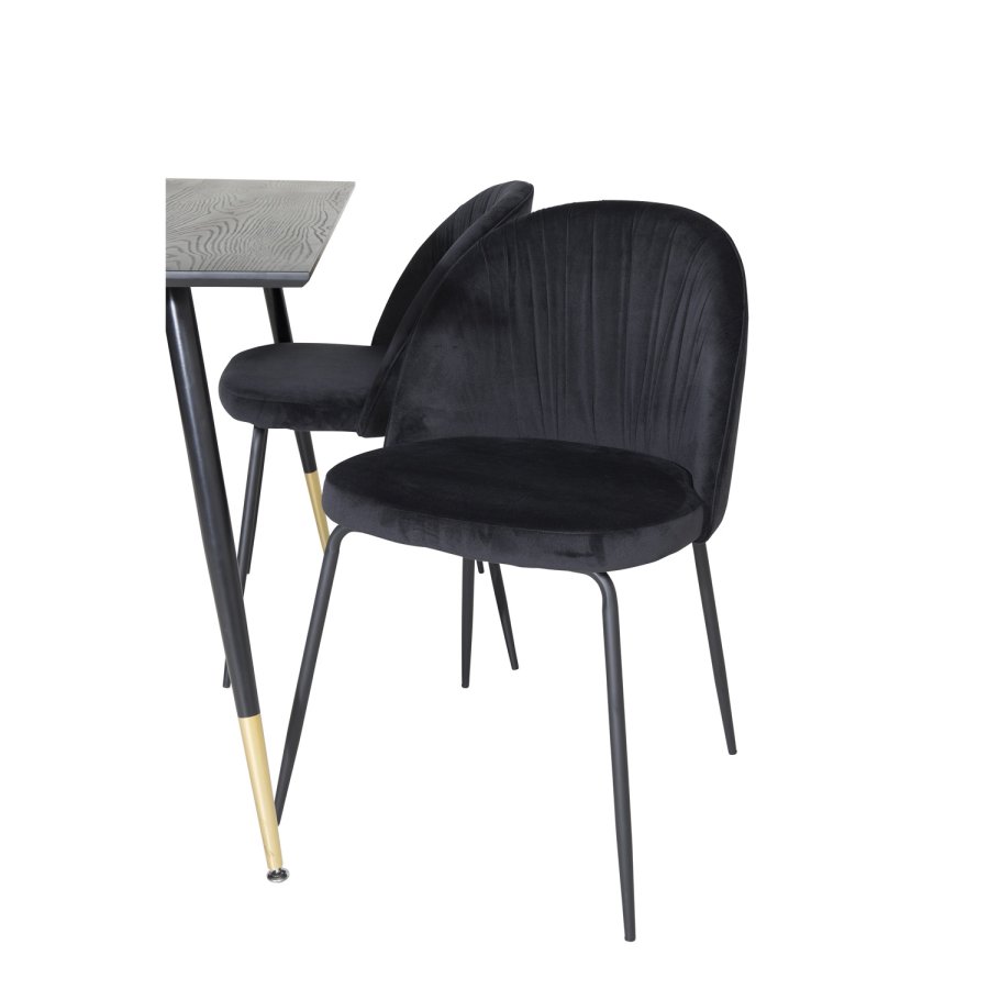 VENTURE DESIGN Dipp spisebordsett, m. 4 stoler - sort finér/messing sort metall, sort flyel/svart metall