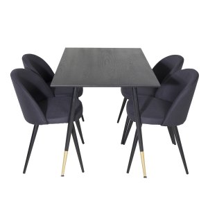 VENTURE DESIGN Dipp Matbordsset, med 4 Stolar - Svart Fanér / Mässing Svart Metall, Svart Tyg / Svart Metall