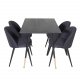 VENTURE DESIGN Dipp spisebordsett, m. 4 stoler - sort finér/messing sort metall, sort stoff/svart metall