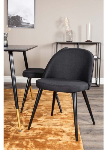 VENTURE DESIGN Dipp spisebordsett, m. 4 stoler - sort finér/messing sort metall, sort stoff/svart metall