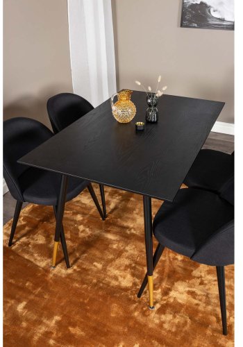 VENTURE DESIGN Dipp spisebordsett, m. 4 stoler - sort finér/messing sort metall, sort stoff/svart metall