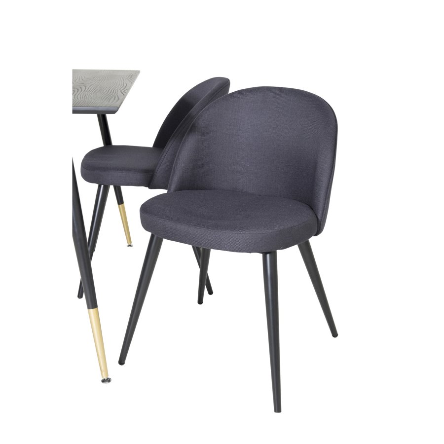 VENTURE DESIGN Dipp spisebordsett, m. 4 stoler - sort finér/messing sort metall, sort stoff/svart metall