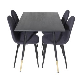 VENTURE DESIGN Dipp Matbordsset, med 4 Stolar - Svart Fanér / Mässing Svart Metall, Svart Tyg / Svart Metall