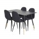 VENTURE DESIGN Dipp Esstisch-Set, mit 4 Stühlen – schwarzes Furnier/Messing, schwarzes Metall, schwarzer Stoff/schwarzes Metall