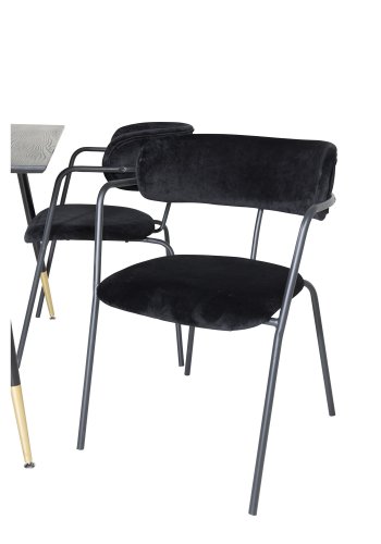 VENTURE DESIGN Dipp spisebordsett, m. 4 stoler - sort finér/messing sort metall, sort flyel/svart metall