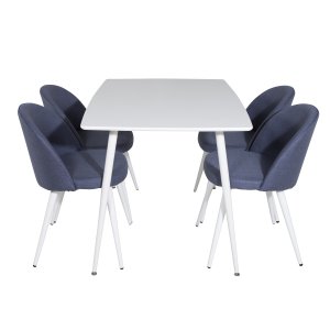 VENTURE DESIGN Polar Matbordsset, med 4 Stolar - Vit MDF / Vit Metall och Bl Polyester / Vit Metall